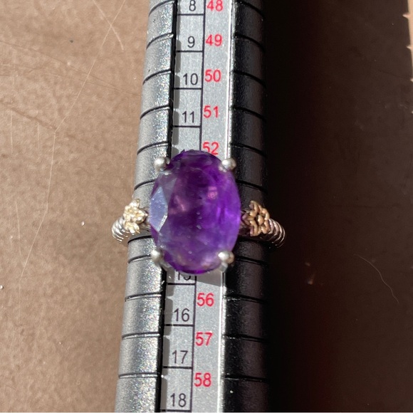 Large Amethyst Faceted Gemstone Sterling Silver Ring Size 7 - Picture 9 of 10
